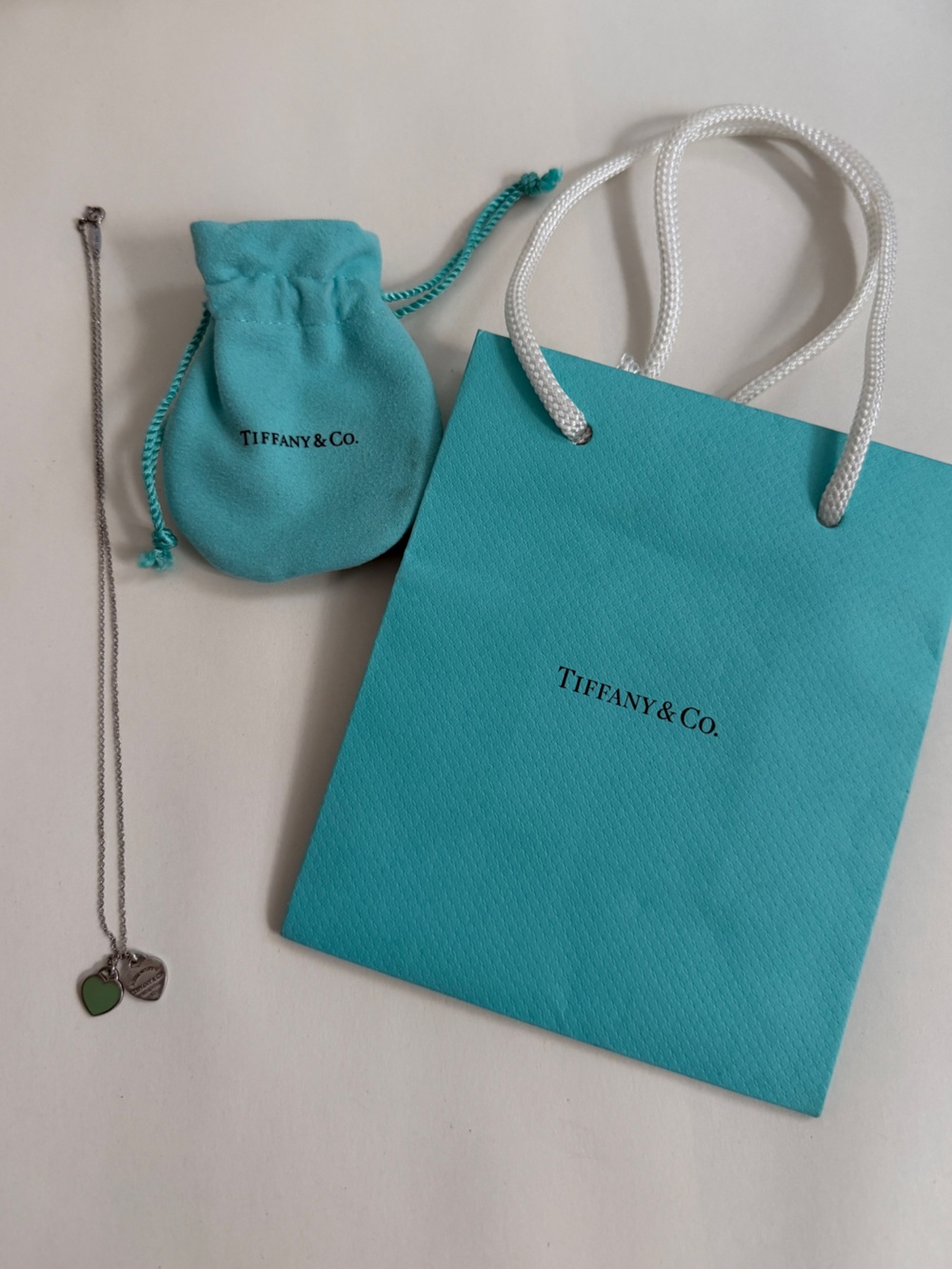 Vintage Tiffany & Co. Blue Heart Necklace with Pouch & Bag
